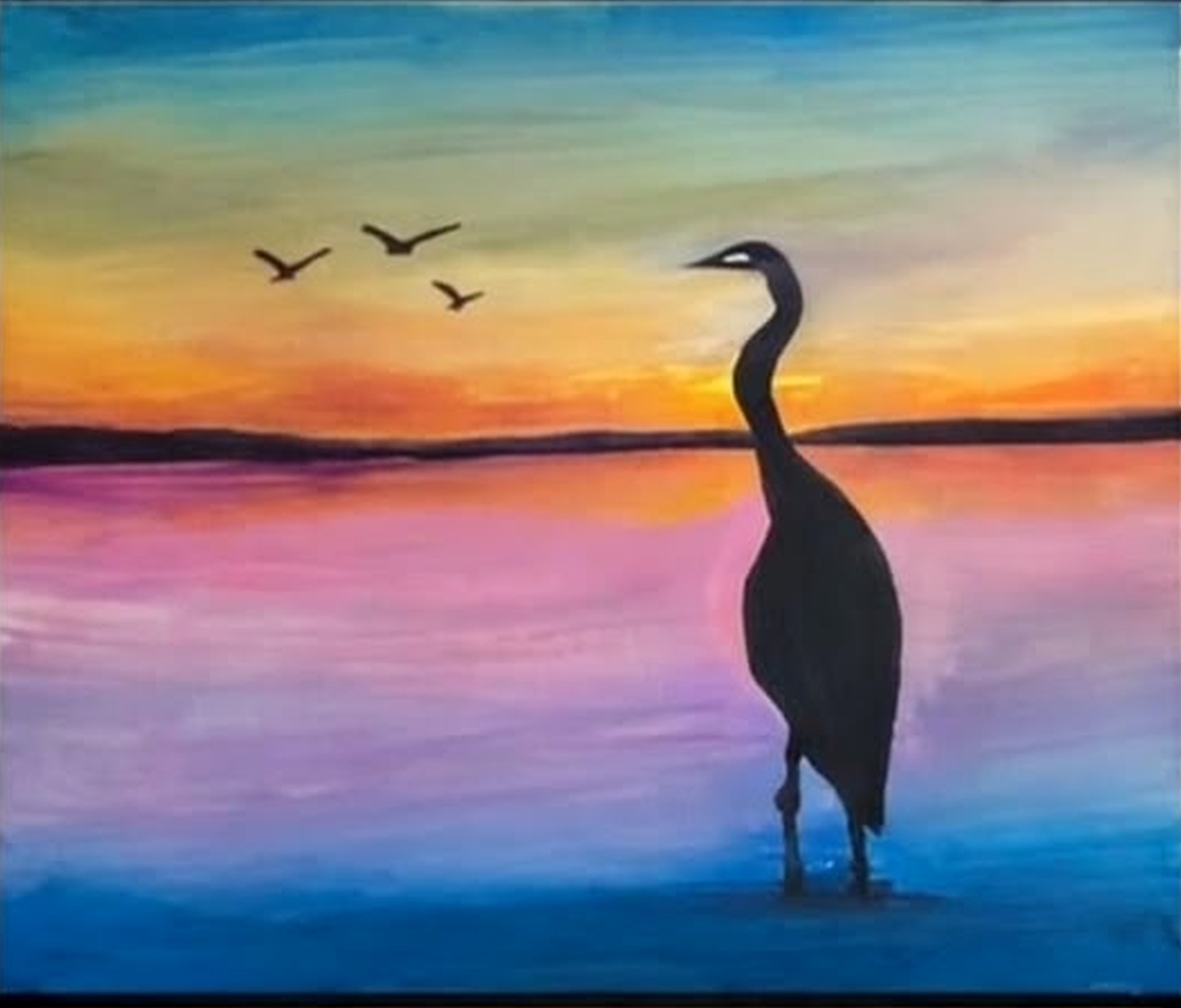 Heron at sunset — acrylic painting by Khaoula Ezzahery